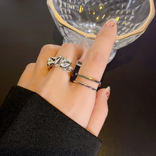 冷淡风开口可调节金属对戒二件套素圈精致轻奢食指戒指女 2021新款