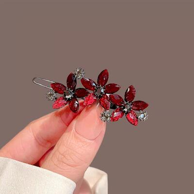 芙蓉石花朵发夹女侧边刘海夹