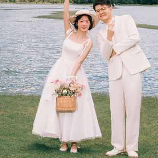 2026新款韩式显瘦吊带轻婚纱小个子森系新娘旅拍蝴蝶结迎宾纱超仙