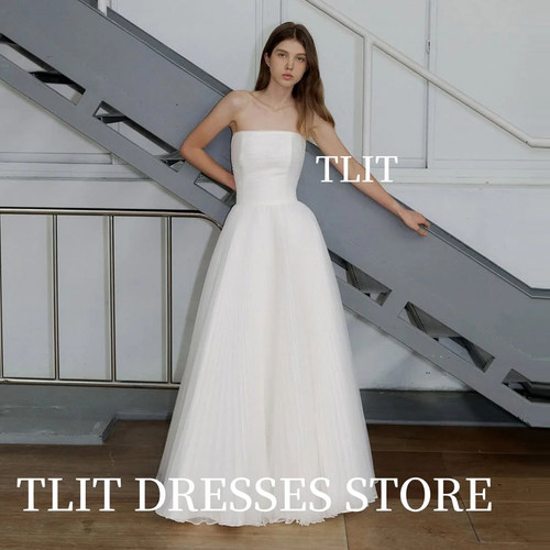 法式轻婚纱抹胸显瘦齐地旅拍森系