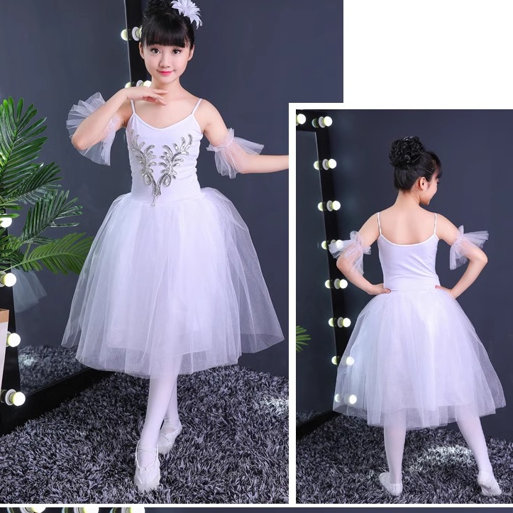 六一儿童演出服小天鹅舞蹈裙女童芭蕾舞裙白色纱裙芭蕾吊带蓬蓬裙