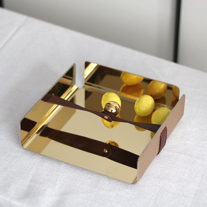 轻奢皮革方形餐巾收纳架摆件酒店餐厅金属定点压纸架纸巾座装饰品