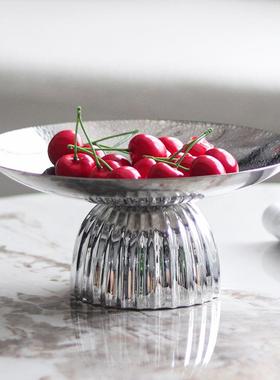 北欧风果盘摆件创意纹理底座托盘高级感客厅茶几零食收纳盘装饰品