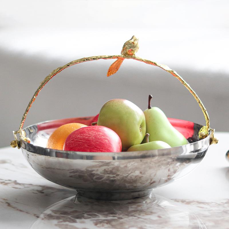 北欧轻奢果盘摆件家居餐厅艺术小鸟提手水果篮零食碗酒店民宿饰品