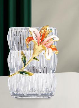 珐琅彩百合花玻璃花瓶家用客厅电视柜办公室花瓶摆件家居装饰品