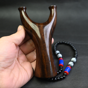 黑檀木实木手感王飞虎带珠子绳 扁皮精准实木弹弓一把