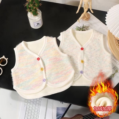 宝宝针织加绒马甲开衫男童女童洋气百搭外穿上衣韩版背心春秋新款