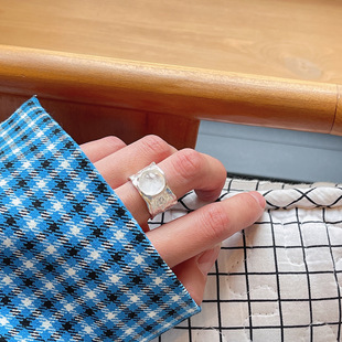 天然白水晶925纯银戒指宽女小众设计高级感ins冷淡风极简食指中指