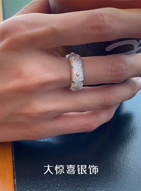 拉丝食指中指小众戒指