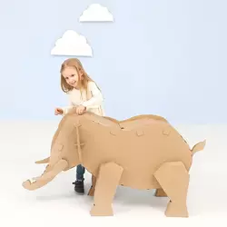 六一大象狮子马犀牛纸箱模型幼儿园区角摆件道具小学儿童手工diy