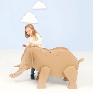 六一大象狮子马犀牛纸箱模型幼儿园区角摆件道具小学儿童手工diy