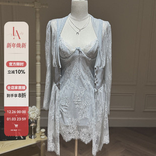 「LA」烟雨迷梦 高级纯欲性感娇俏诱惑蕾丝性感吊带睡裙睡袍套装