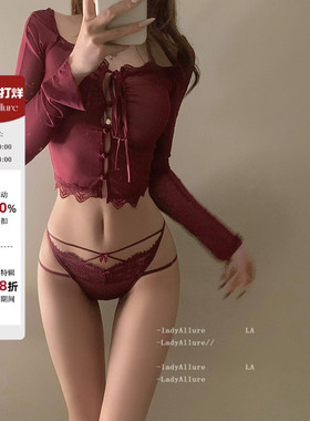 「LA」Esha·身线解码丨欲焰系列*睫毛蕾丝交叉绑带低腰女士内裤
