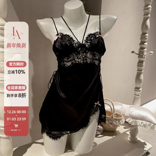 「LA」恋爱欲野 纯欲性感开衩睡衣女蕾丝V字领气质吊带睡裙家居服