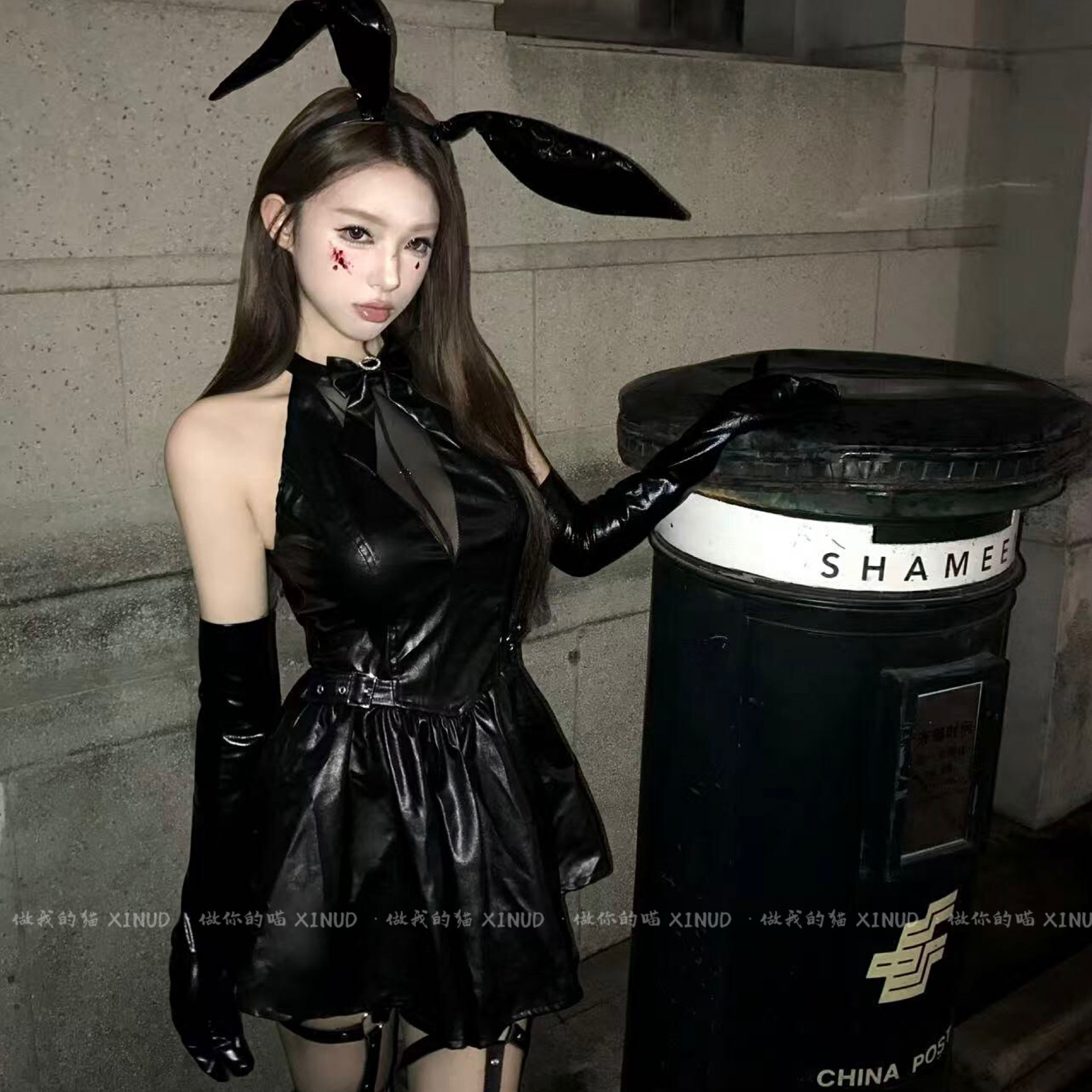 「LA」魔女の考验*原创黑色性感漆皮兔女郎万圣节纯欲cos制服套装