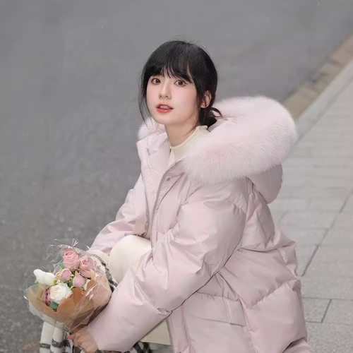90白鸭绒羽绒服女中长款2025冬季新款韩版宽松加厚连帽大毛领外套