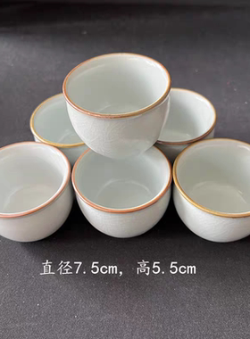 粉青汝窑素色主人杯冰裂开片缸杯纯手工景德镇茶杯缸杯