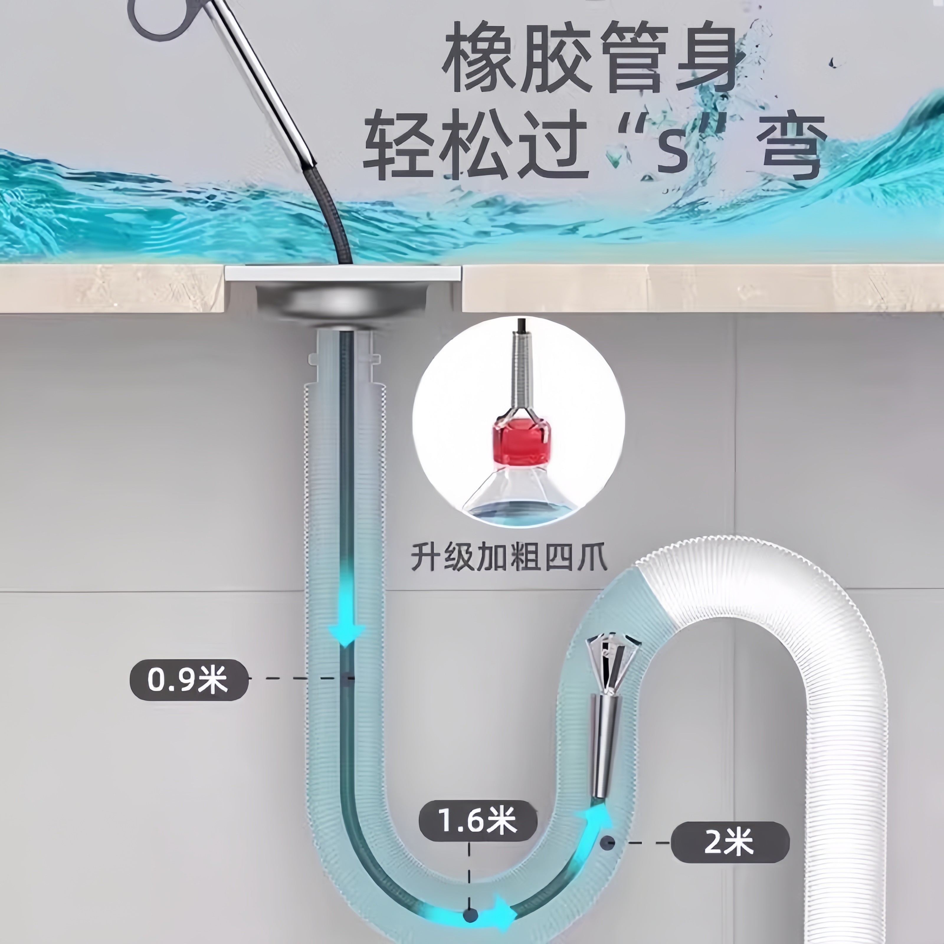 强力通下水道疏通神器厕所管道疏通器地漏堵塞专用工具马桶疏通器