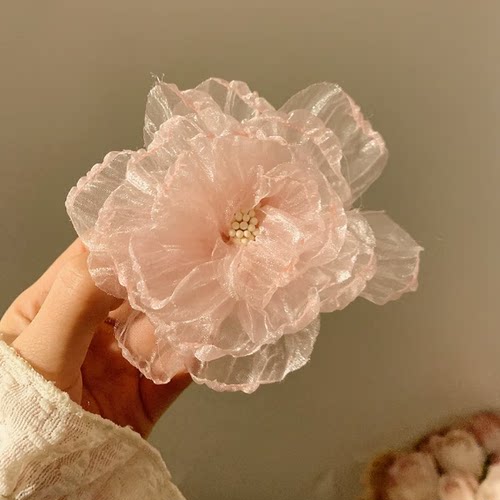 发卡刘海网纱大森系欧根纱花朵发夹女高颜值超仙ins风边夹春夏度