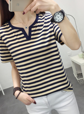 胖mm大码女装夏季2026新款短袖t恤宽松纯棉V领体恤遮肚洋气上衣服