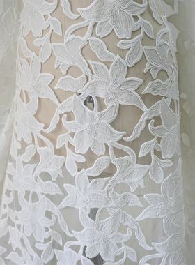 新款白色花朵车骨蕾丝面布料刺绣婚纱礼服旗袍桌布清仓特价辅料
