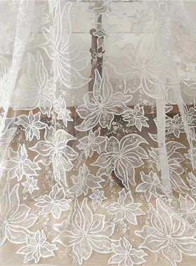 婚纱礼服白色手工蕾丝花边布料