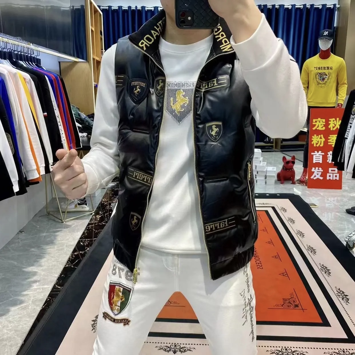 欧货版新款男士羽绒马甲立领白色高级感白鸭绒保暖背心2827P75，男装背心/马甲，星座1411A