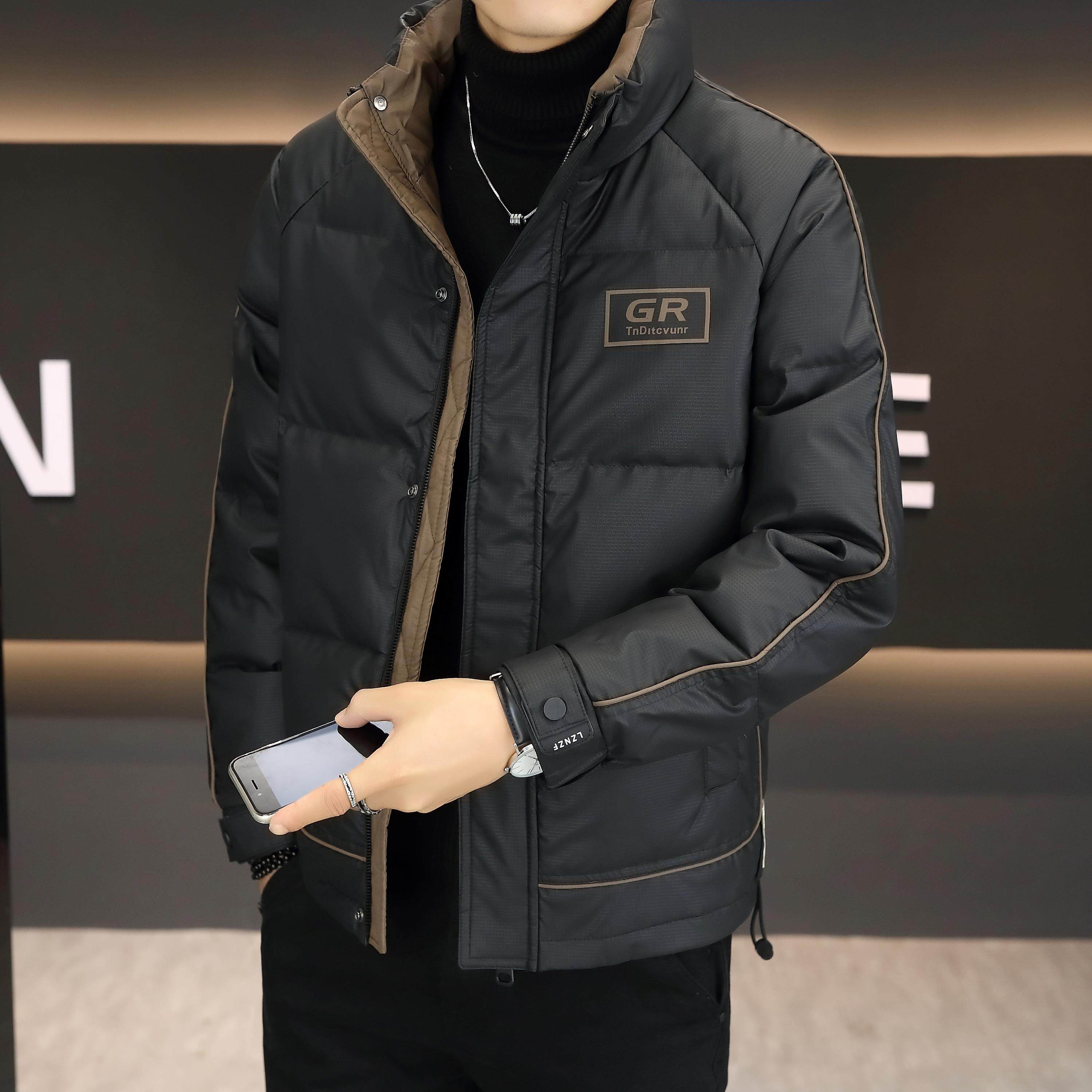 【50绒有报告】羽绒服男潮牌拼接加厚保暖面包服1008-1P130，男装羽绒服，星座1411A