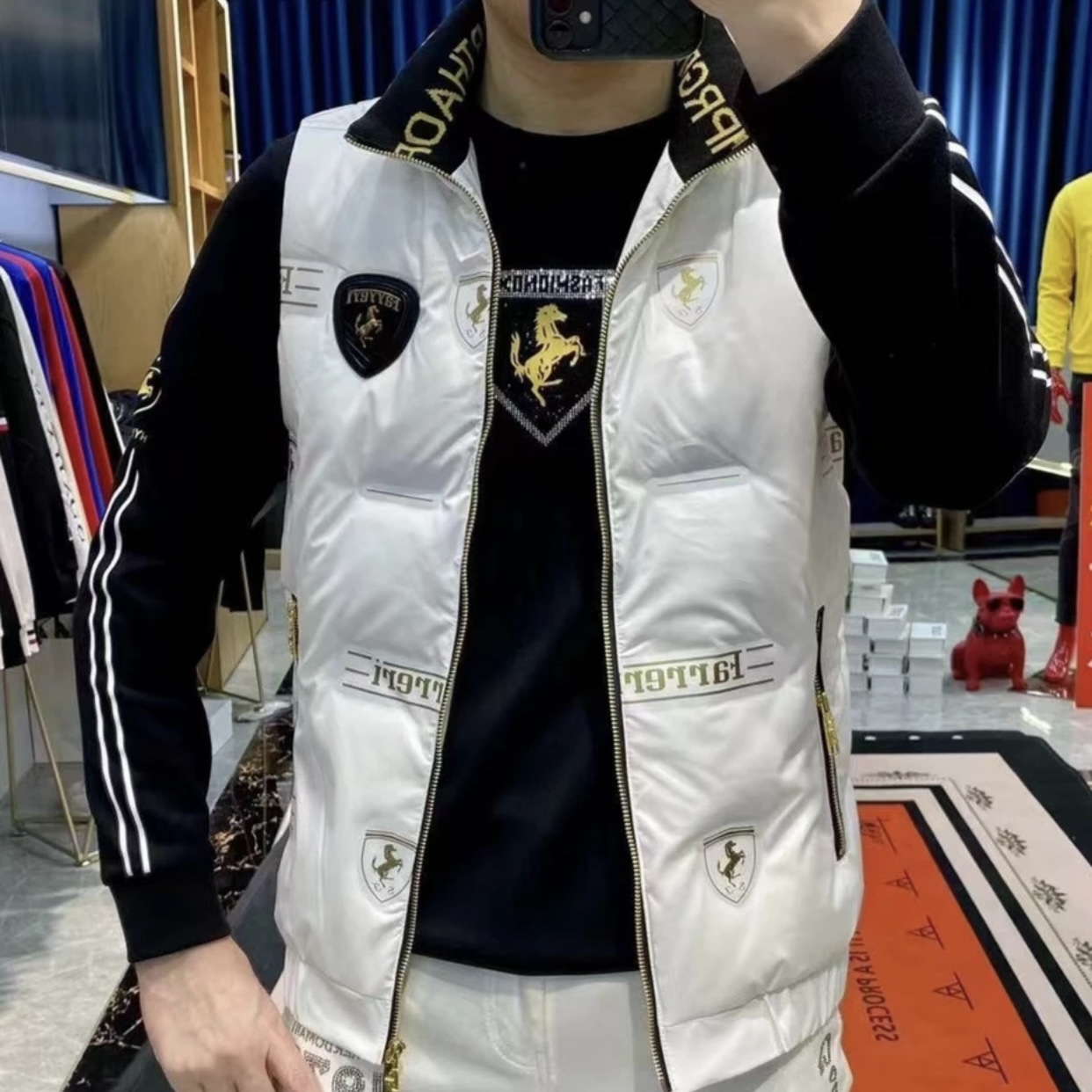 欧货版新款男士羽绒马甲立领白色高级感白鸭绒保暖背心2827P75，男装背心/马甲，星座1411A