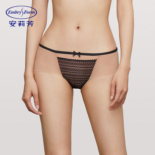 安莉芳官方蕾丝性感内裤时尚撞色网纱无痕中腰三角裤女E200724