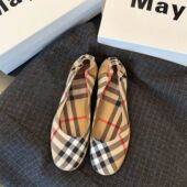 女绸缎面高级浅口褶皱平底单鞋 格纹一脚蹬芭蕾鞋 小众时尚 软皮版