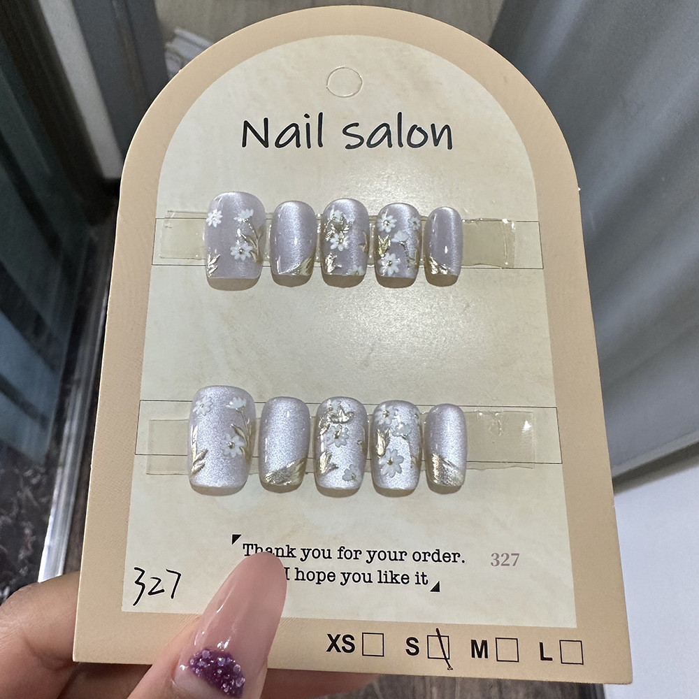 穿戴甲猫眼穿戴甲指甲贴片纯手工半手工美甲假指甲鎏金327款式