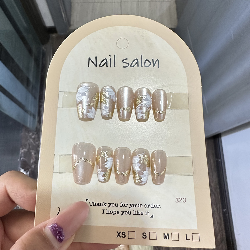 穿戴甲猫眼穿戴甲指甲贴片纯手工半手工美甲假指甲鎏金323款式