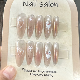 爱心猫咪穿戴甲美甲贴片ins可爱风可拆卸假指甲贴片343 淘气猫