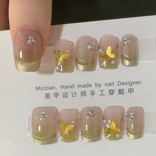 猫眼纯手工穿戴甲指甲贴片美甲假指甲5003 金蝶