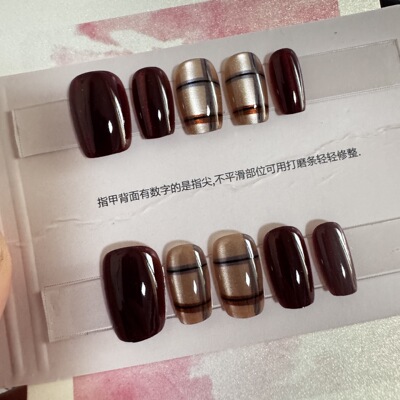 【经典格纹】纯手工穿戴甲指甲贴片半手工穿戴美甲假指甲5208#