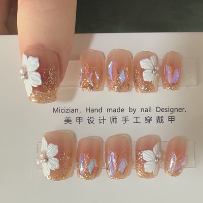 【温精灵雕花】猫纯手工穿戴甲指甲贴片美甲假指甲3107#