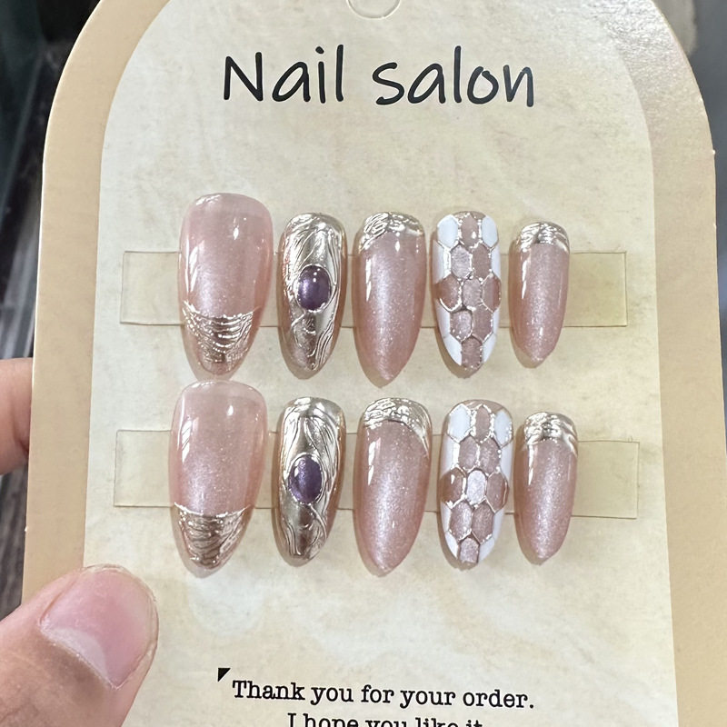 小红书美甲新款晕染鎏金猫眼穿戴甲立体敦煌风假指甲成品甲片301,彩妆/香水/美妆工具,穿戴甲/甲片,淘宝优惠券,粉丝福利购,淘宝优惠卷