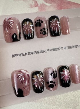 【烟花猫咪2025版】纯手工穿戴甲指甲贴片穿戴美甲假指甲5200#