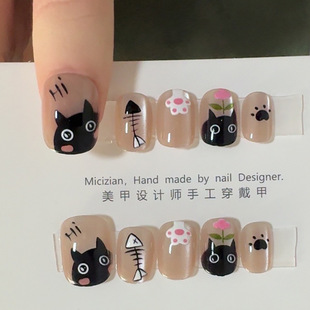 猫眼纯手工穿戴甲指甲贴片美甲假指甲5020 一天 小黑