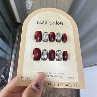 穿戴甲猫眼穿戴甲指甲贴片纯手工半手工美甲假指甲重工款 5043 式