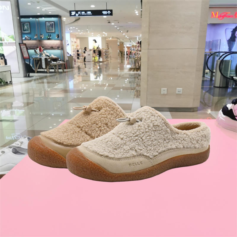 百丽/Belle女鞋冬季拼接穆勒拖鞋
