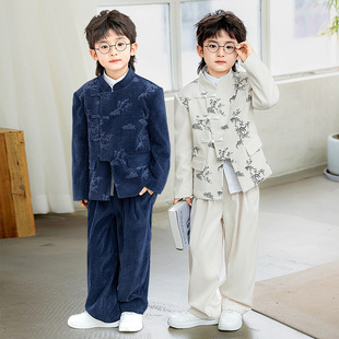 男童汉服秋冬新款儿童中山装古风演出服新中式中国风唐装走秀西服