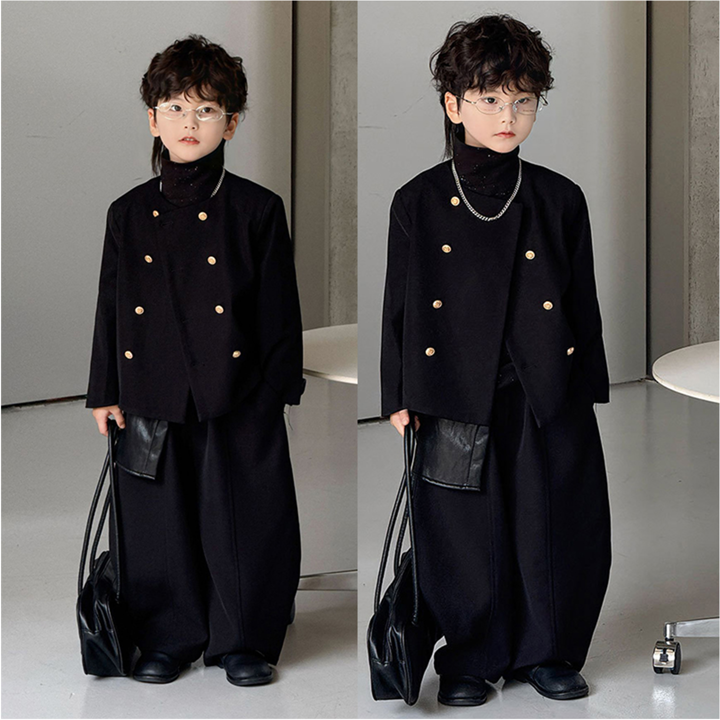 男童西装套装礼服走秀秋冬小香风休闲儿童西服外套主持演出服加绒