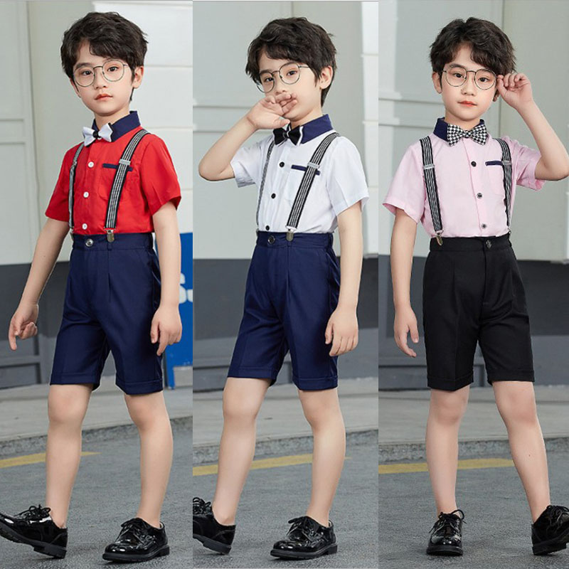 六一儿童花童礼服主持人男童中大童演出服男孩短袖背带裤套装夏季
