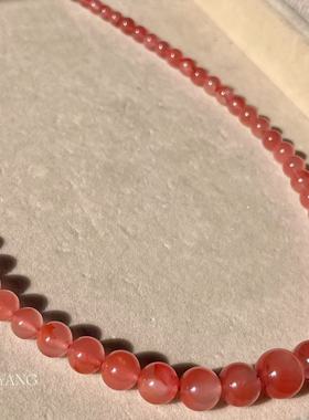 澜山能量天然冰飘南红项链喜火