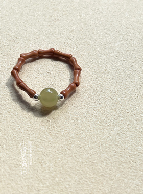 澜山疗愈戒指橄榄核碧玉喜水木