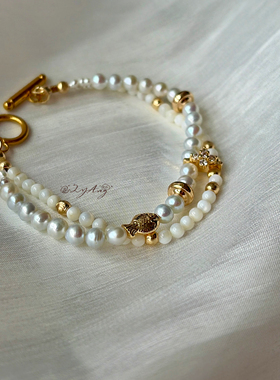 2YANG原创设计「涟漪」天然珍珠双层叠戴手链女百搭简约单品