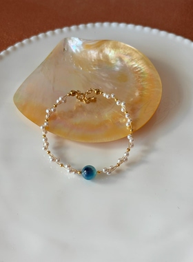 原创设计海岛水晶珍珠手链女小众设计感高级气质百搭超级保色饰品