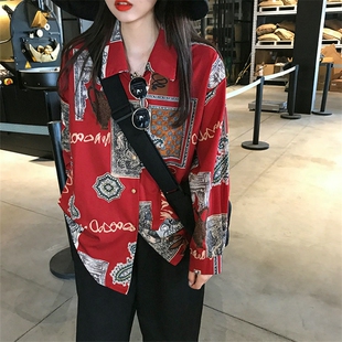 2026春季花色长袖衬衫女学生衣服韩版宽松复古衬衣打底衫上衣潮